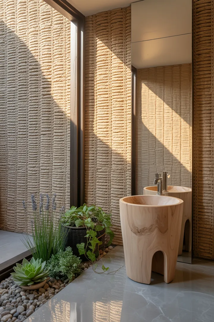 Ein harmonisch gestalteter Raum mit cleveren Lösungen zur Optimierung der Nutzung, der Helligkeit und der Farbwahl für ein kompaktes Sanitärzimmer.