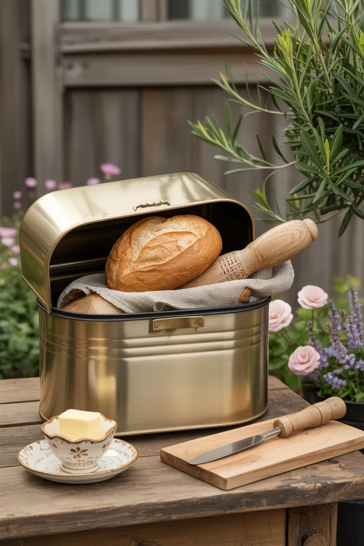 „Elegante Aufbewahrungslösungen aus Keramik und Holz für frisches Backwerk, ideal für Hygiene und Materialschutz in der Küche.“