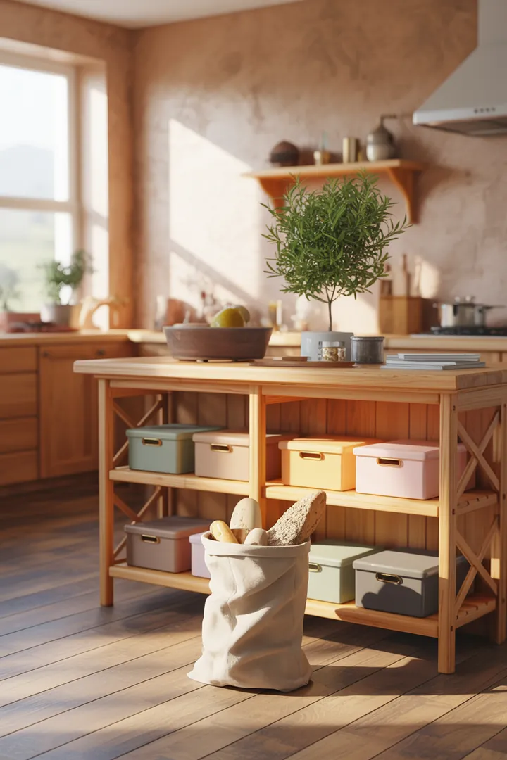 Stilvolle Küchenorganisation mit einem praktischen Aufbewahrungssystem für Brote in einer kompakten Dose, ideal für jedes Regal.