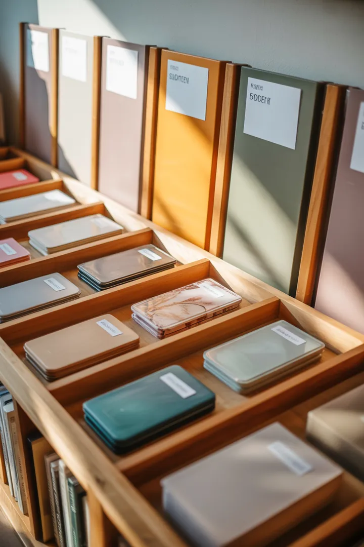 Praktische Lösung für effiziente Aufbewahrung: stapelbare Behälter mit Deckelhalter und beschriftbaren Etiketten im Schubladeneinsatz für mehr Ordnung.