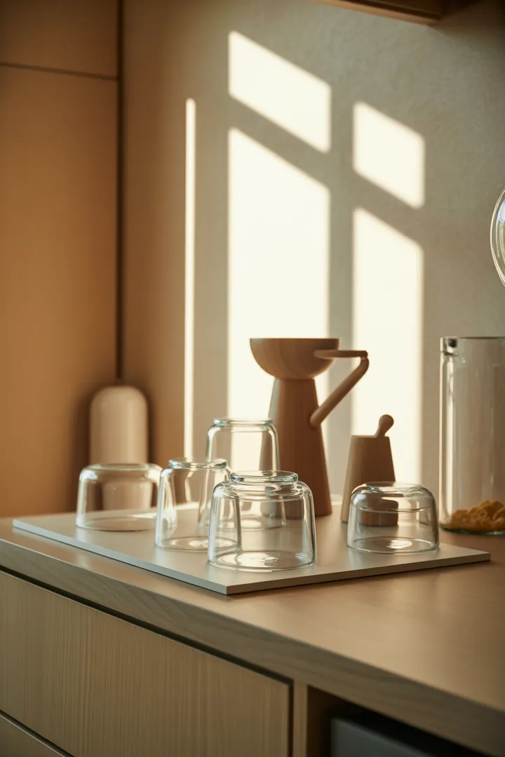 Ein praktisches Set zur Gewürzaufbewahrung mit einem Trichter für saubere Befüllung, einem Dosierlöffel und einer Auffangschale, ideal für Gewürzdosen.