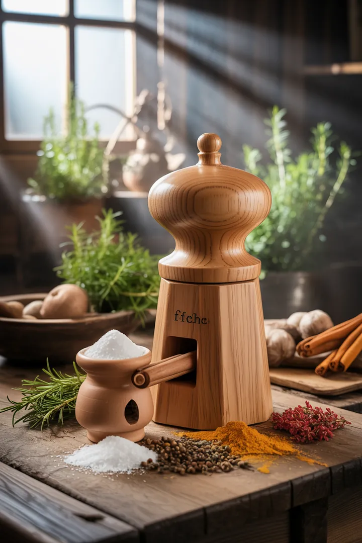 Elegantes Küchengerät aus hochwertigem Material, ideal zum Mahlen von Gewürzen wie Pfeffer und Salz, mit austauschbarem Mahlwerk für optimale Funktion.