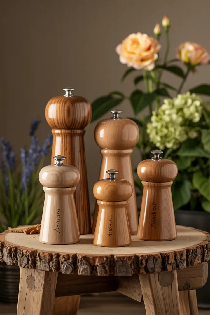 Elegante Gewürzmühle aus hochwertigem Material, ideal zum Mahlen von Pfeffer und Salz, ausgestattet mit einem langlebigen Ersatzmahlwerk für optimale Funktion.