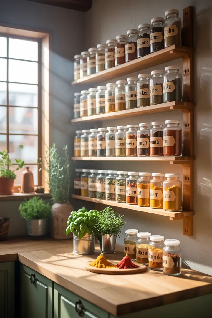 Praktische Lösung für mehr Übersichtlichkeit in der Küche: Ein durchdachter Einsatz für Gewürzschubladen mit beschrifteten Dosen sorgt für Ordnung und optimalen Stauraum.