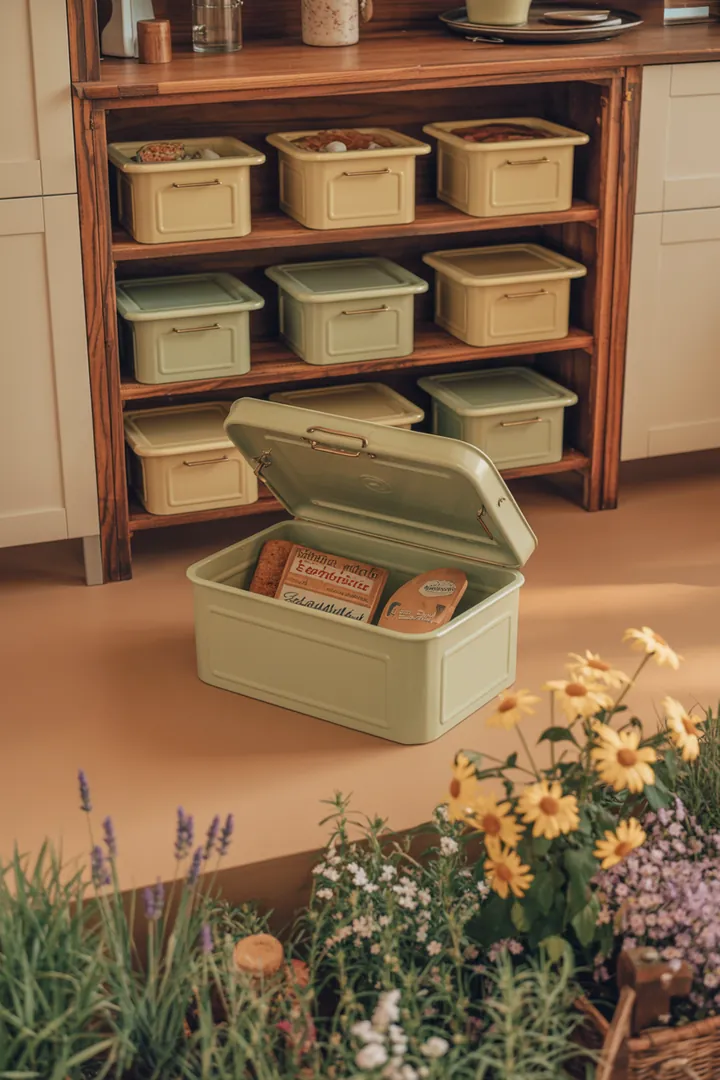 Vielseitige Aufbewahrungslösungen in verschiedenen Materialien, ideal für die ordentliche Lagerung von Lebensmitteln und mehr.