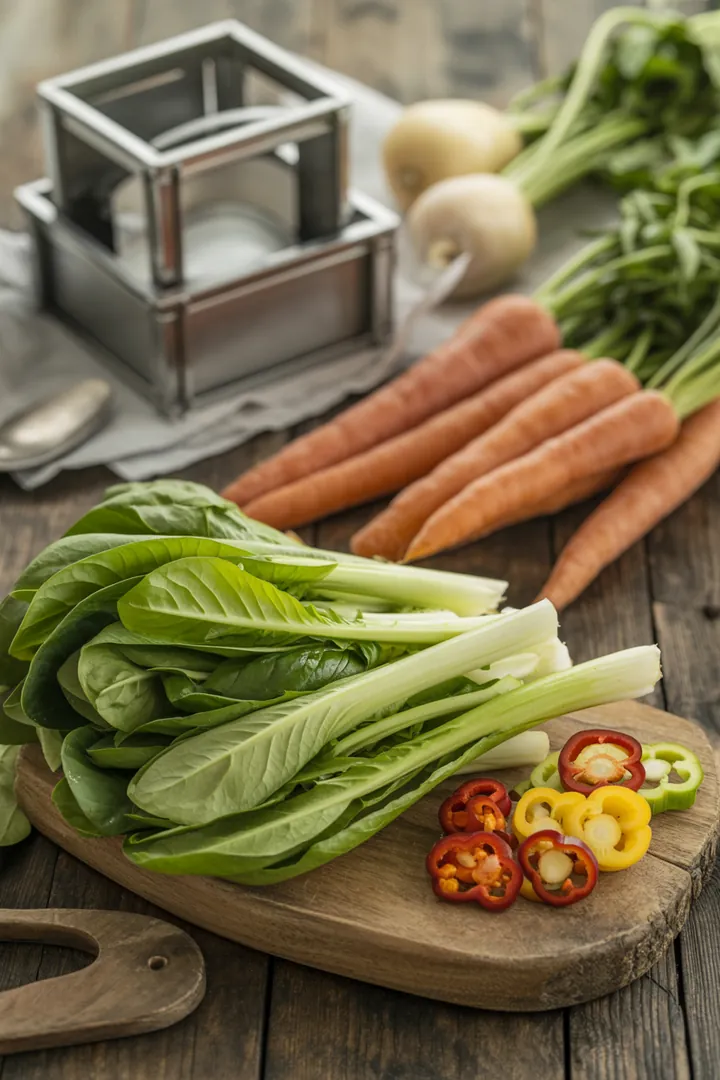 "Vorbereitung gesunder Mahlzeiten mit Vakuum-Behältern, frischen Zutaten aus einer Salatschleuder und praktischen Meal-Prep-Boxen auf Küchenpapier."