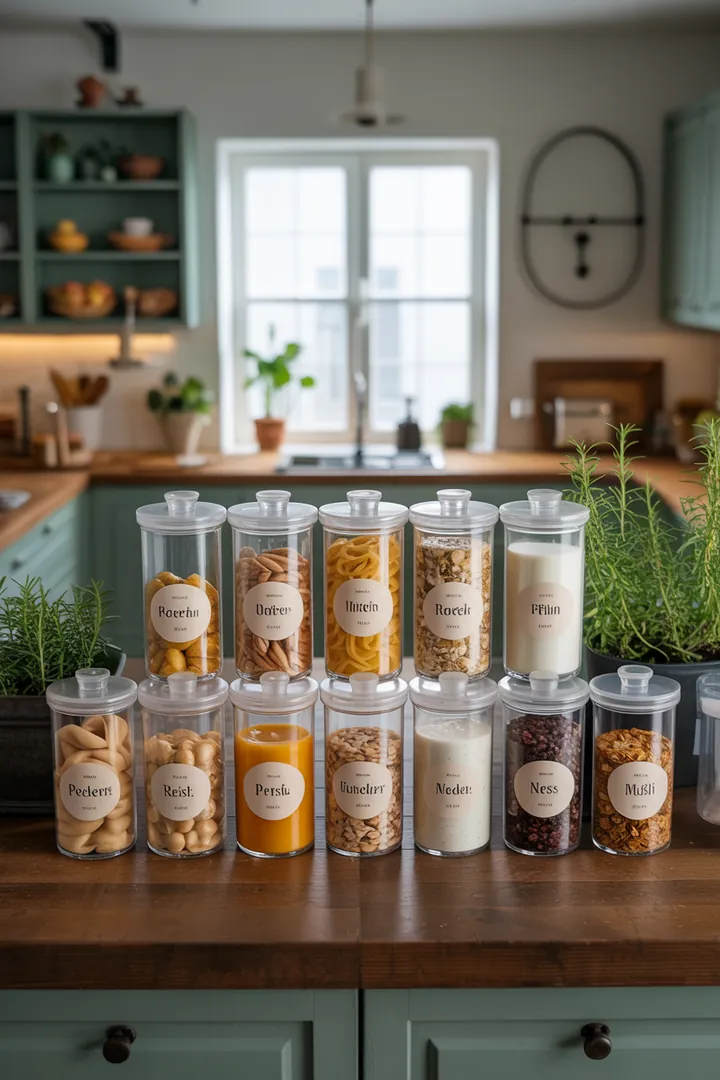 Praktische eckige Behälter für optimalen Stauraum im Küchenschrank, ideal als Organizer und stapelbare Vorratsdosen, ergänzt durch einen drehbaren Teller für einfachen Zugriff.