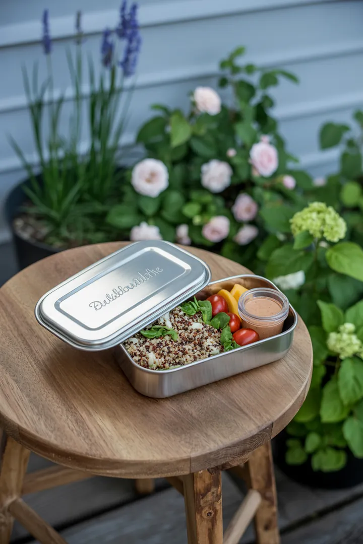 Detailreiche Darstellung einer praktischen Lösung zur Fehlersuche bei auslaufsicheren Dosen, inklusive Ersatzdichtungen und Silikondeckeln für eine zuverlässige Lunchbox.