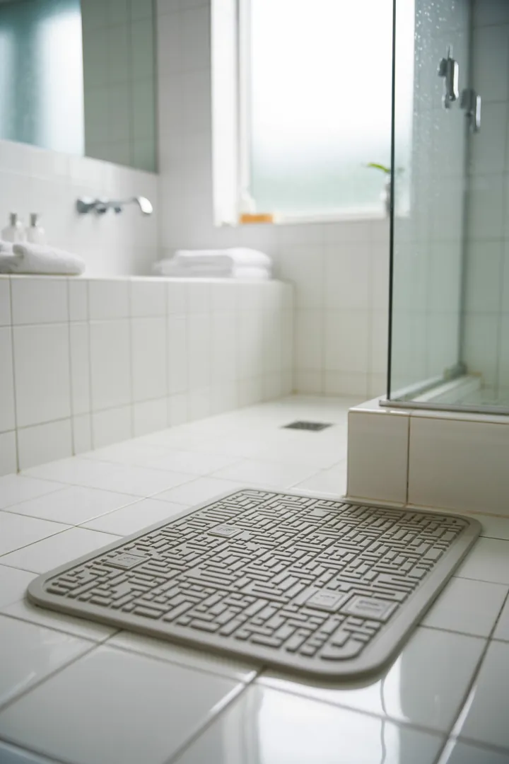 Anti-Rutsch-Matte für die Dusche als Sicherheits-Upgrade, wirksam nur bei guter Haftung und konsequentem Trocknen/Reinigen gegen Biofilm und Schimmel.
