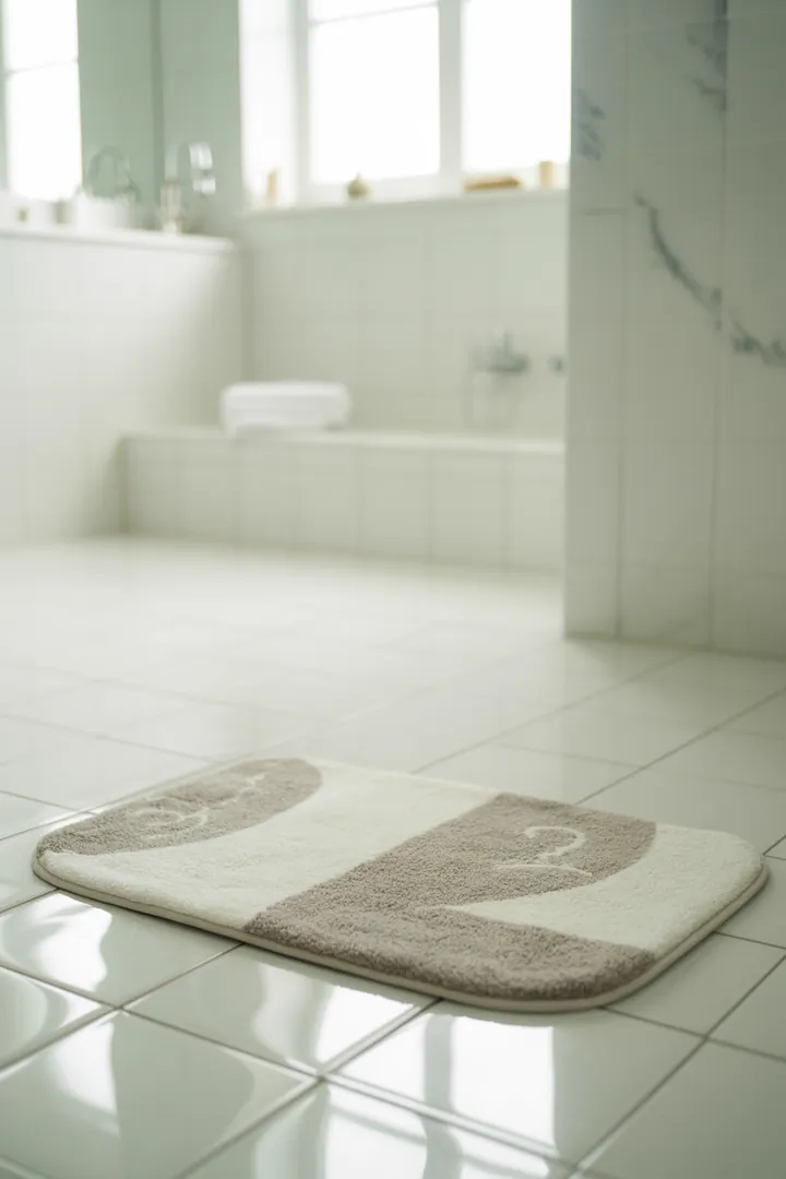 Badematte als saugfähiger, rutschfester Schutz nach dem Duschen, ideal schnell trocknend und waschbar für hygienischen Alltag.