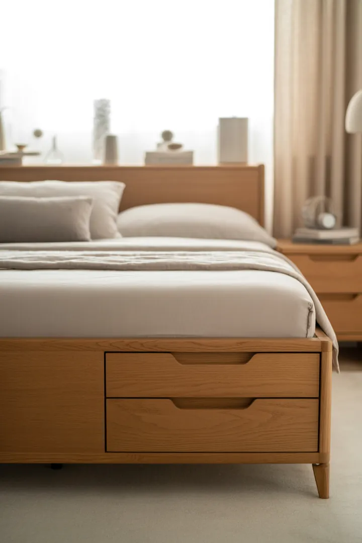 Bett mit Stauraum als unsichtbare Aufbewahrung unter der Liege, ideal bei Stauraummangel und wenig Platz im Schlafzimmer.