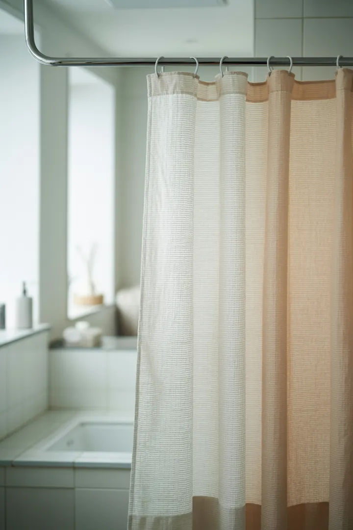 Duschvorhang als Spritzschutz im Bad, am besten schimmelarm und in passender Länge, damit Wasser in Dusche oder Wanne bleibt und der Vorhang gut trocknen kann.