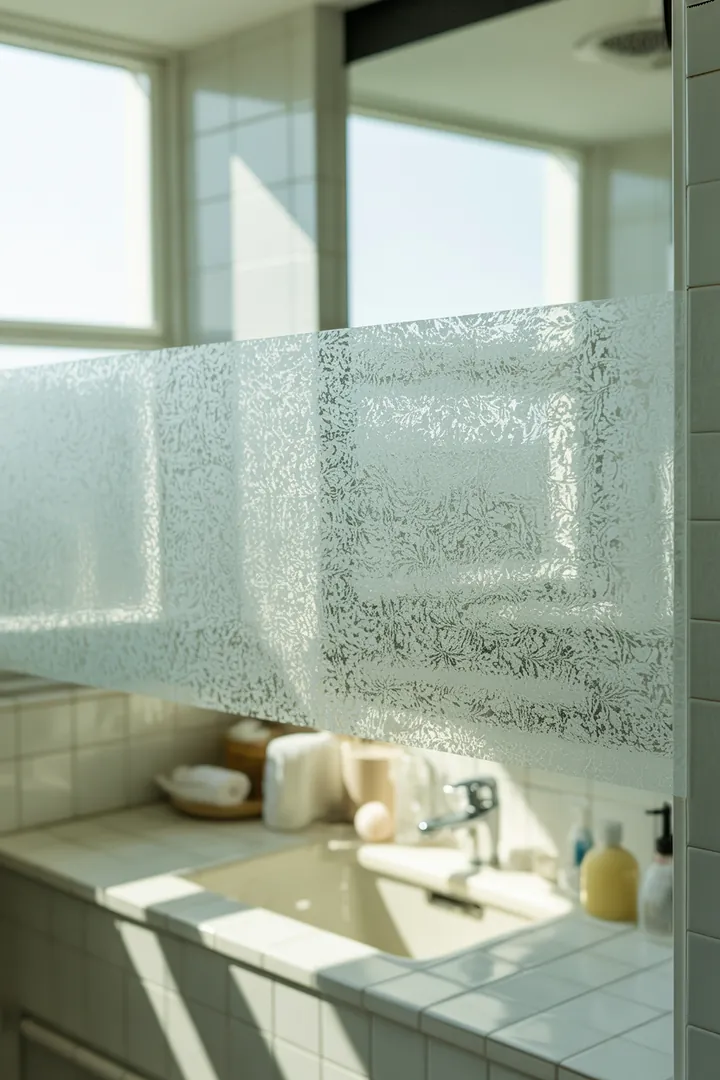 Milchglasfolie als lichtstreuender Sichtschutz am Fenster, ideal fürs Bad, wirkt ruhig und bleibt meist mietfreundlich abnehmbar bei sauberer Montage.
