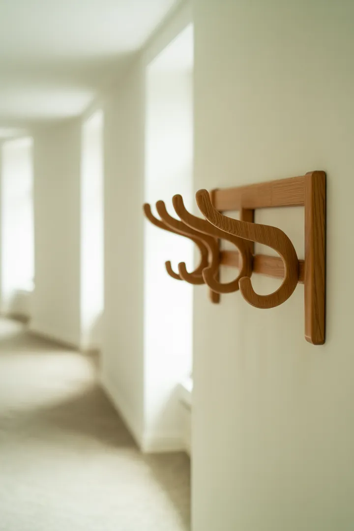 Garderobenleiste als sehr platzsparende Garderobe im Flur, um Jacken und Taschen geordnet aufzuhängen ohne Schrank.