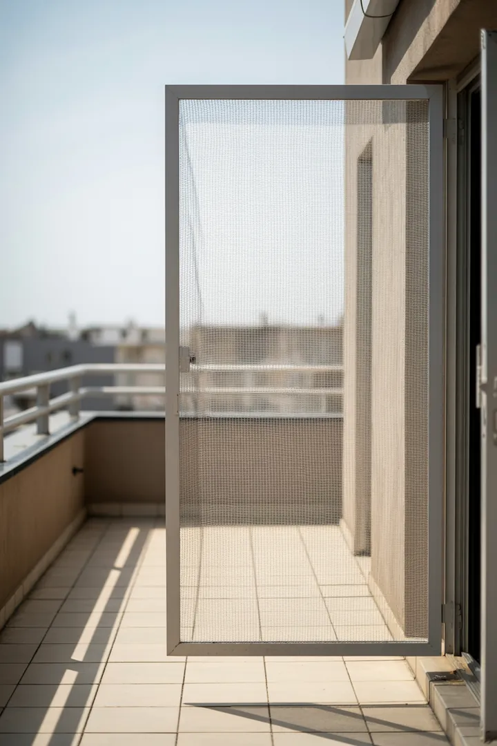 Insektenschutz für den Balkon als windstabile Lösung gegen Mücken und Fliegen, damit Lüften und Sitzen draußen abends angenehmer wird.