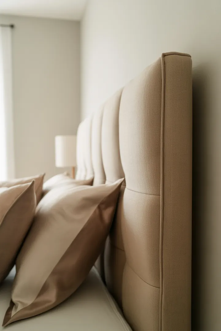 Gepolstertes Kopfteil für bequemes Anlehnen im Bett und als Wandschutz, besonders praktisch fürs Lesen und Sitzen im Schlafzimmer.