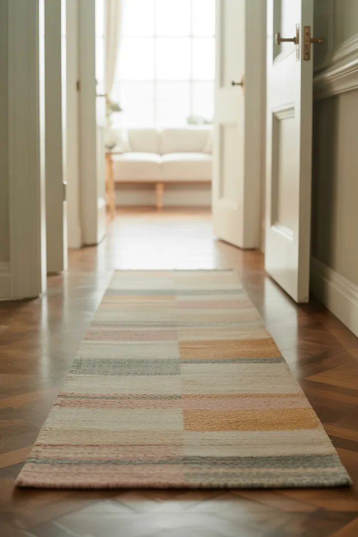 Flur-Läufer als Bodenschutz und Schallschutz im Durchgang, rutschfest und so bemessen, dass Türen frei bleiben und Kanten nicht stolpern.