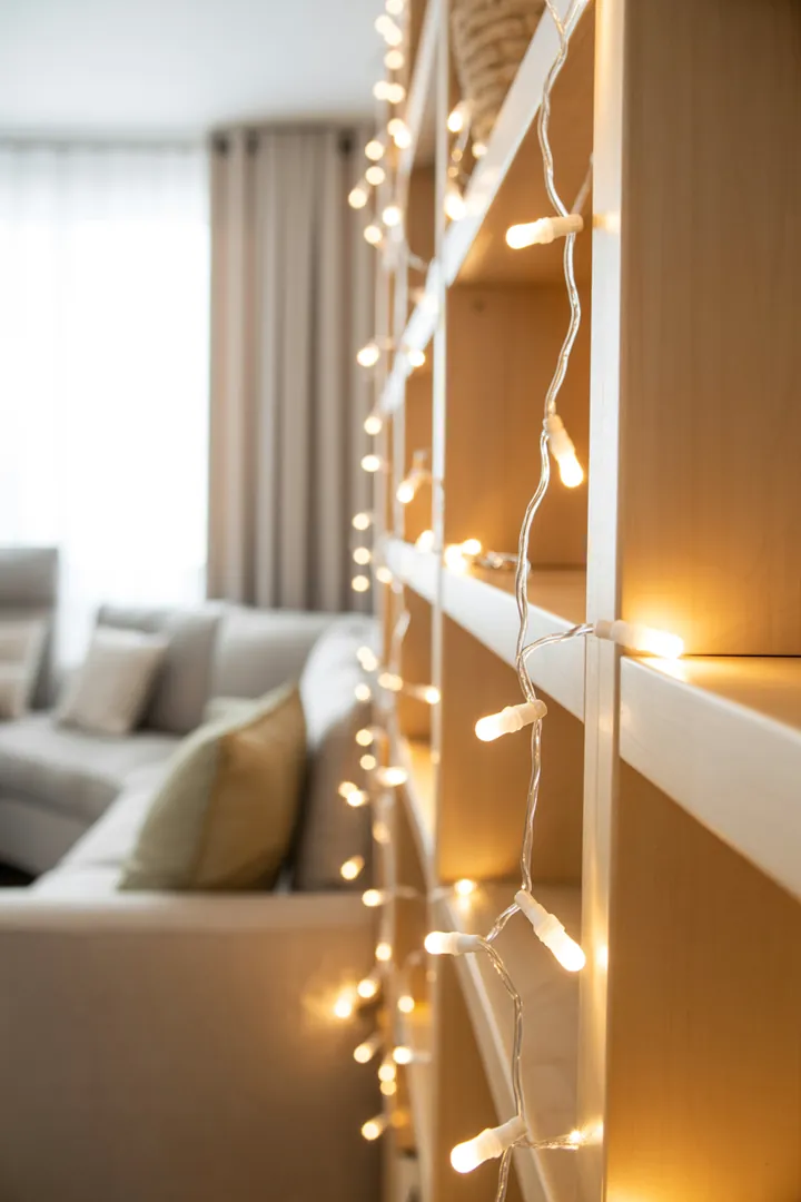 Indoor-Lichterkette als einfaches Stimmungslicht für warme Akzente an Regal, Spiegel oder Fenster, ideal mit Timer und wand-schonender Befestigung.