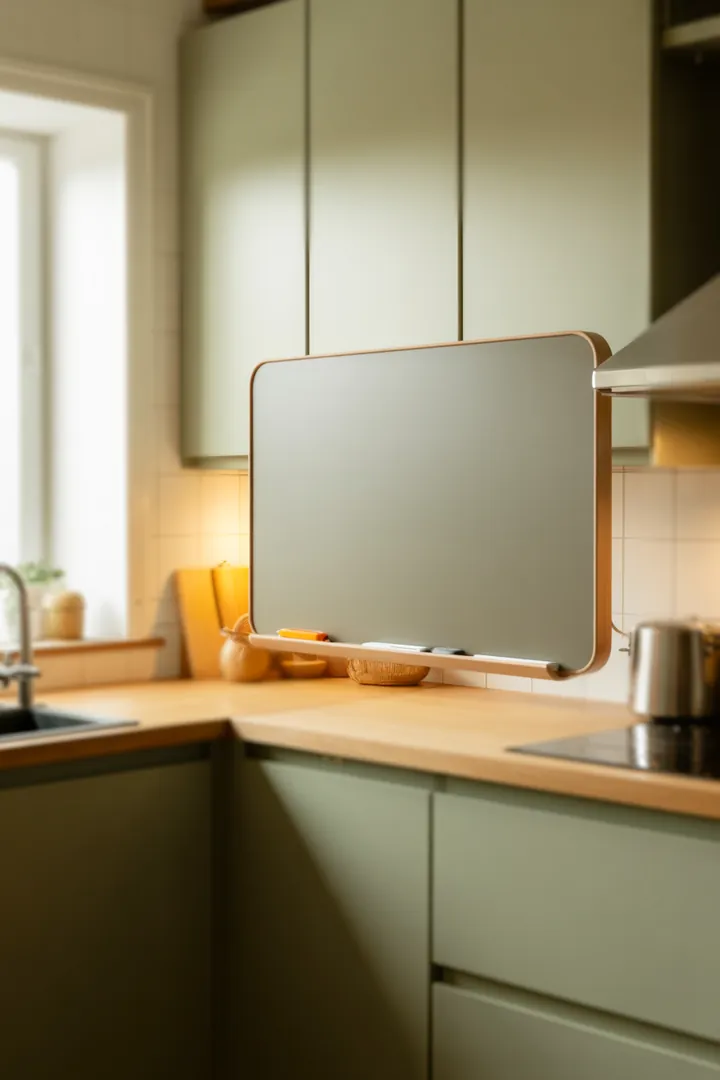 Magnettafel als saubere, flexible Fläche für Listen und Notizen, besonders praktisch in Küche oder Flur, weil alles schnell umsortiert werden kann.