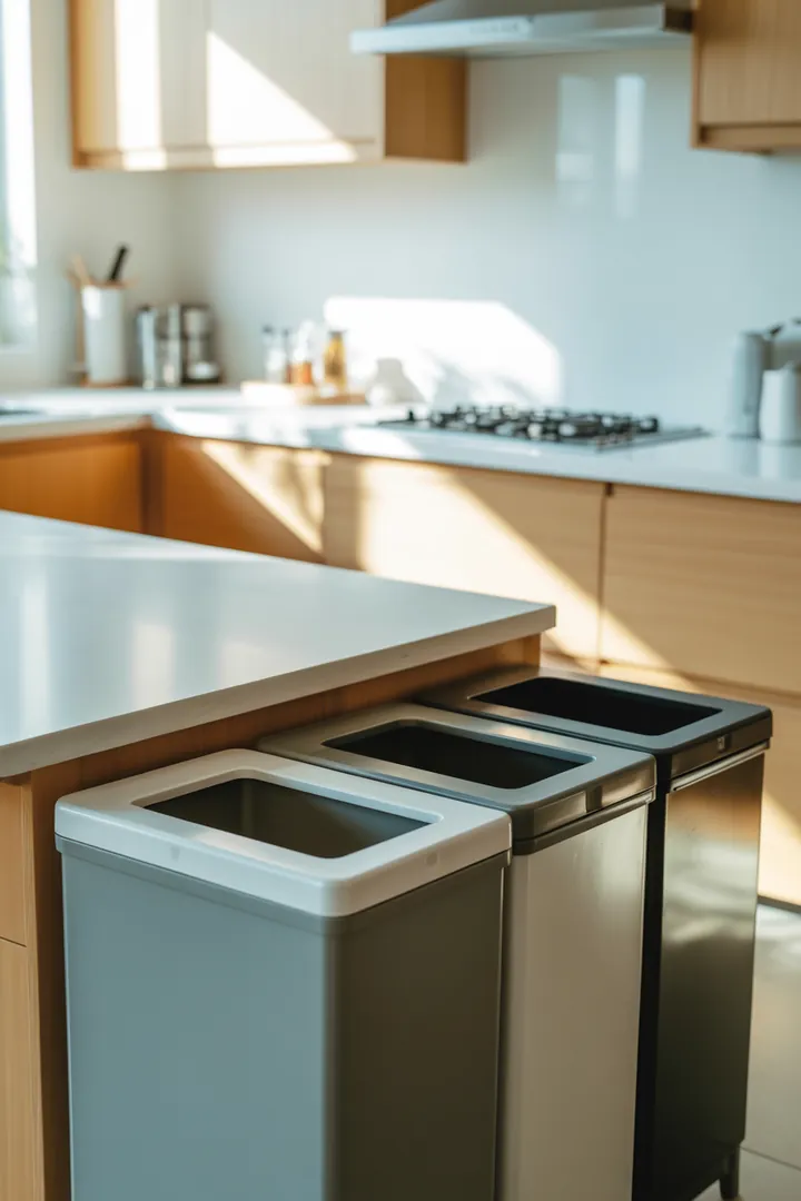 Mülleimer-Trennsystem als feste Mülltrenn-Lösung in der Küche, alltagstauglich nur mit passender Fachaufteilung, leicht zu reinigenden Einsätzen und gutem Geruchsschutz.