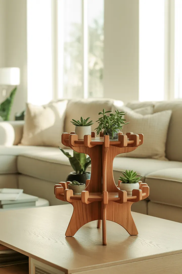 Pflanzenständer als Deko-Objekt, der Zimmerpflanzen erhöht und Zonen schafft, wenn er stabil steht und die Fensterlichtachse nicht blockiert.