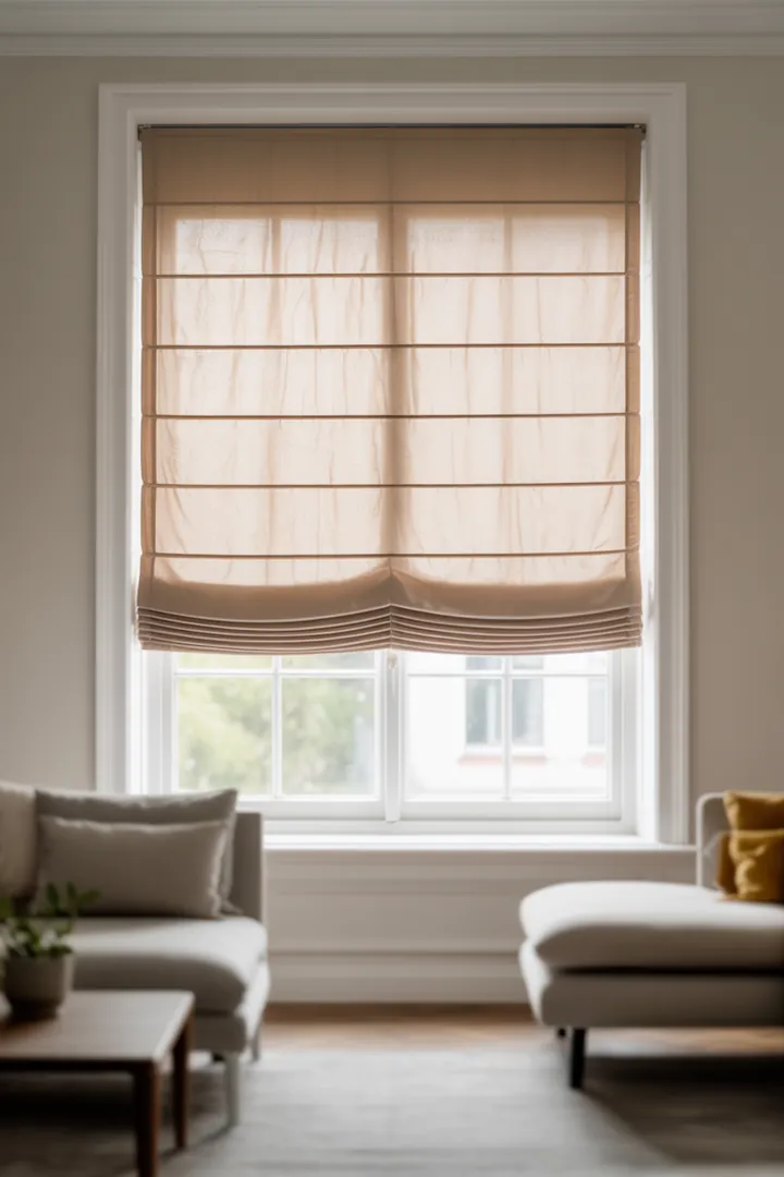 Raffrollo als platzsparender Stoff-Sichtschutz, der Licht weich filtert und am Fenster weniger Raum einnimmt als bodenlange Vorhänge.