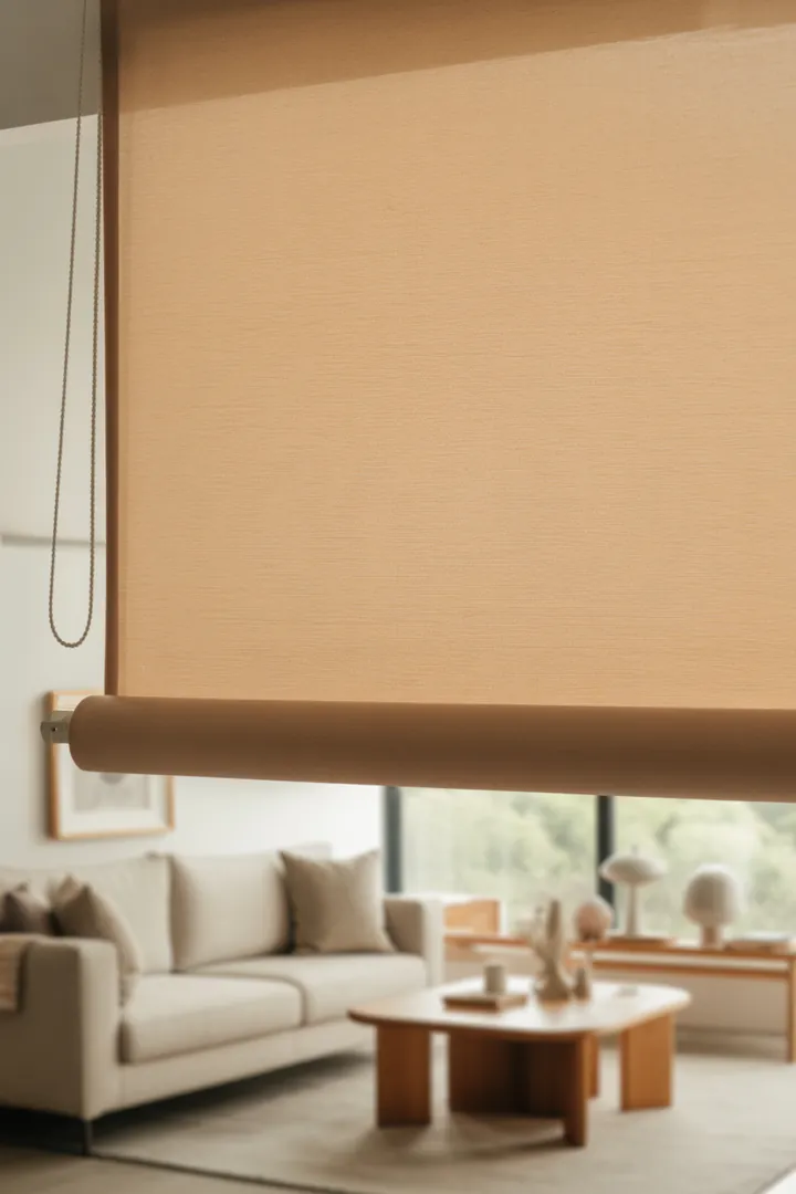 Blickdichtes Rollo als Privatsphäre-Schutz, der Einblicke reduziert und je nach Stoff Tageslicht durchlässt, mit typischen seitlichen Spalten.