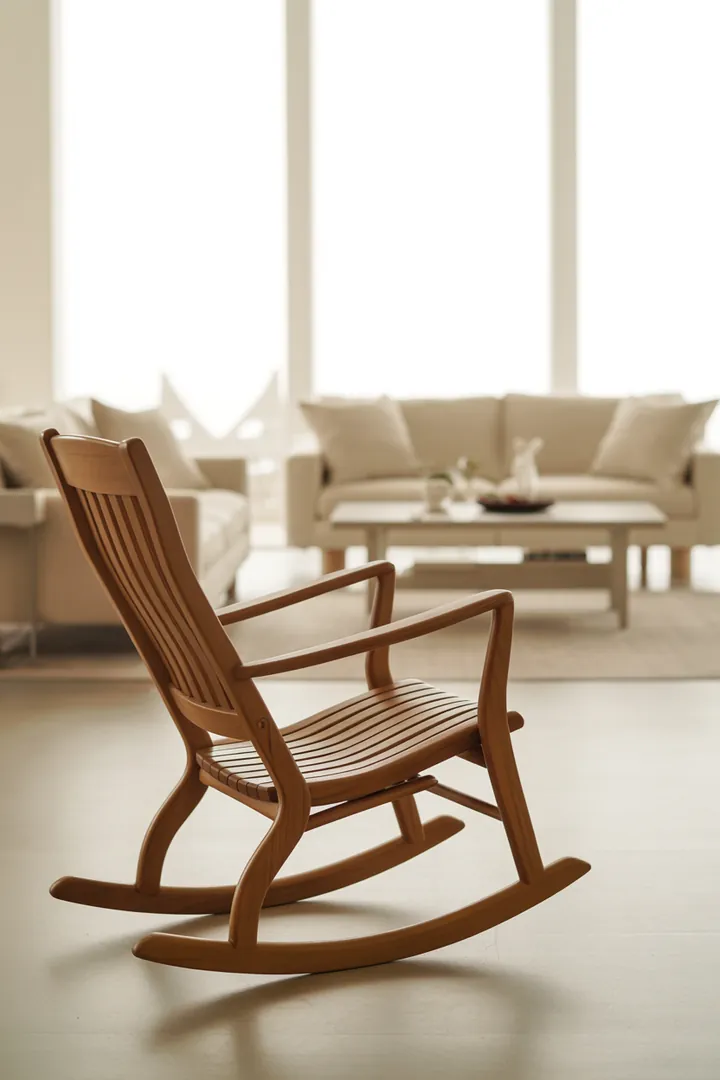 Schaukelstuhl als bewegter Sitzplatz zum Lesen und Entspannen, bodenschonend und leise besonders in Mietwohnungen.