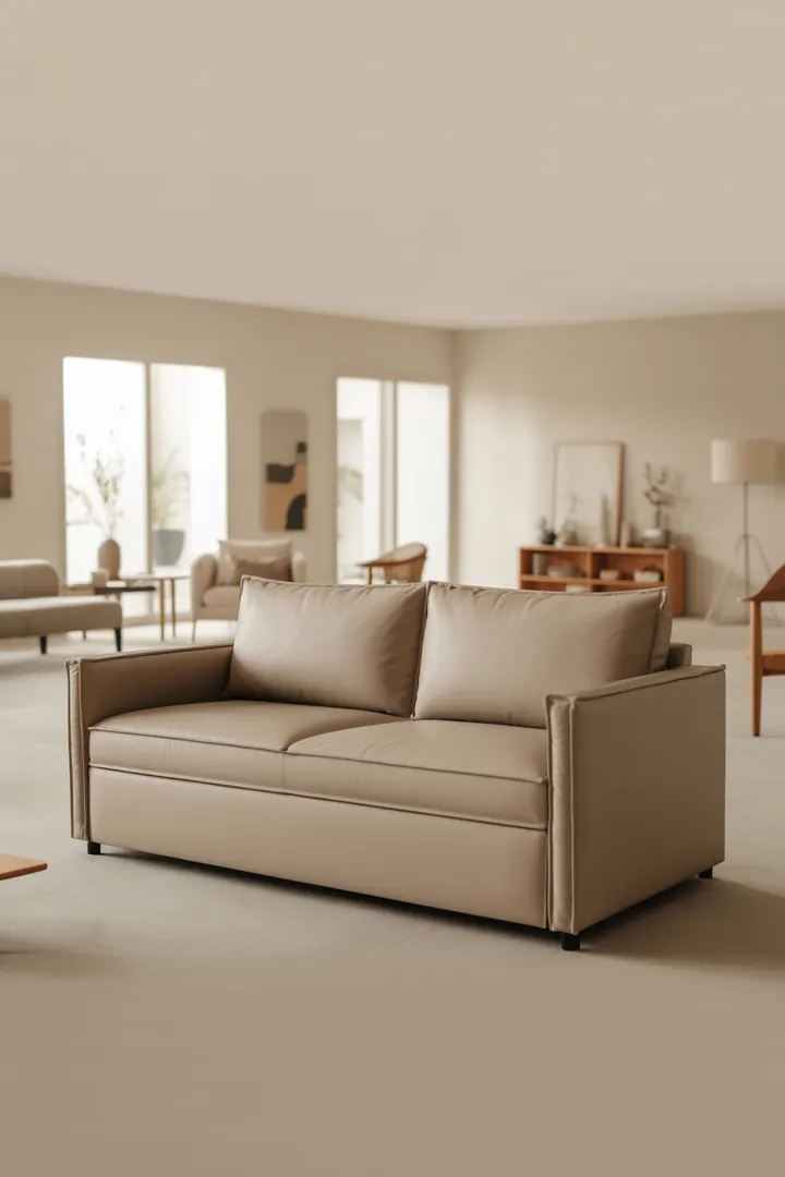 Schlafsofa für Gäste als schnelle, platzsparende Übernachtungslösung im Wohnzimmer mit Stauraum fürs Bettzeug.