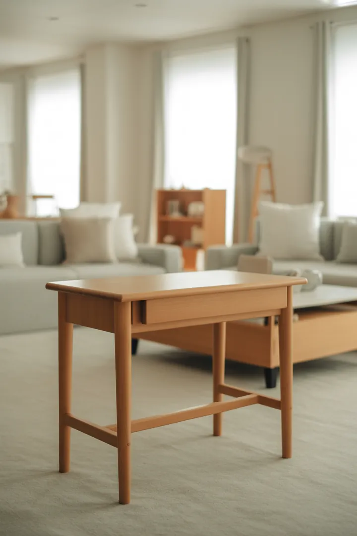 Kleiner Schreibtisch als kompakter Homeoffice-Platz mit Fokus auf Tiefe, Kabel und Ergonomie.