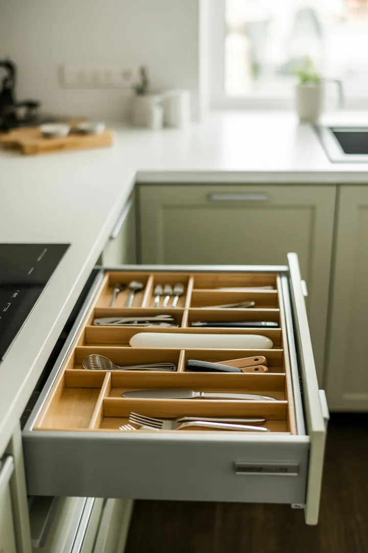 Schubladeneinsätze als Zonen-System gegen Schubladenchaos, modular und passend zur Höhe, damit alles griffbereit bleibt und beim Öffnen nicht verrutscht.