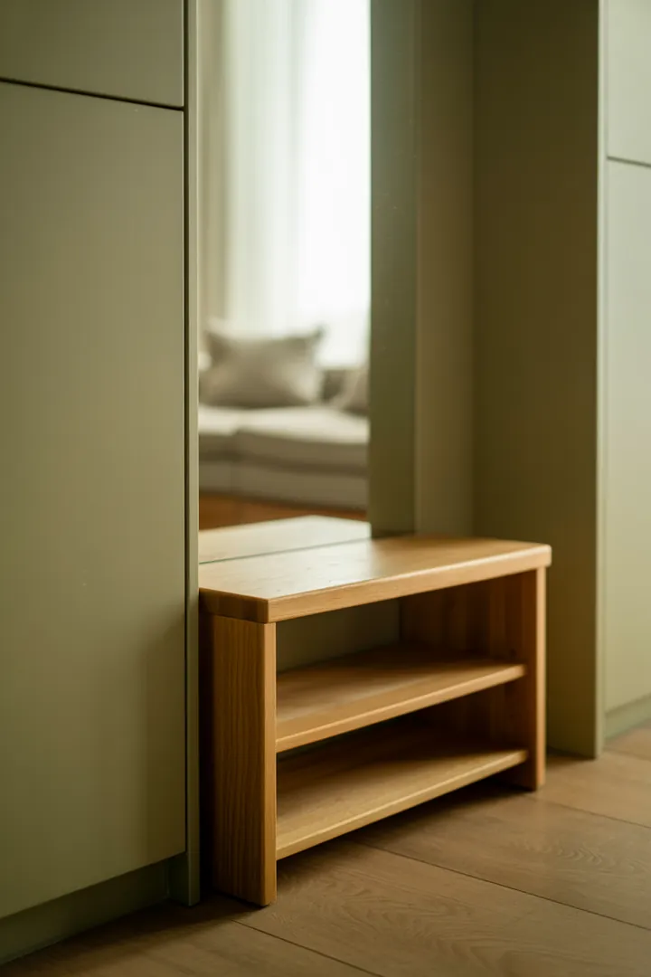 Schuhbank als Sitzplatz mit Schuhablage im Flur, platzsparend und praktisch für tägliches An- und Ausziehen.