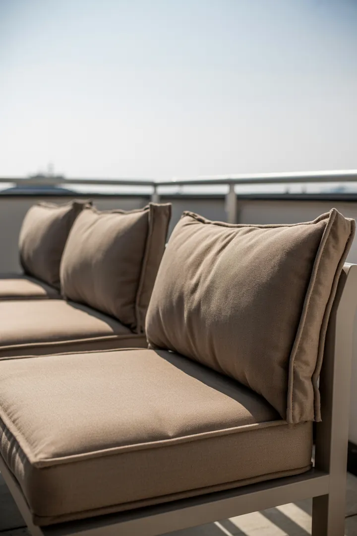 Sitzauflagen für den Balkon als wettertaugliches Komfort-Upgrade, wasserabweisend und sicher befestigt, damit sie bei Wind nicht verrutschen.