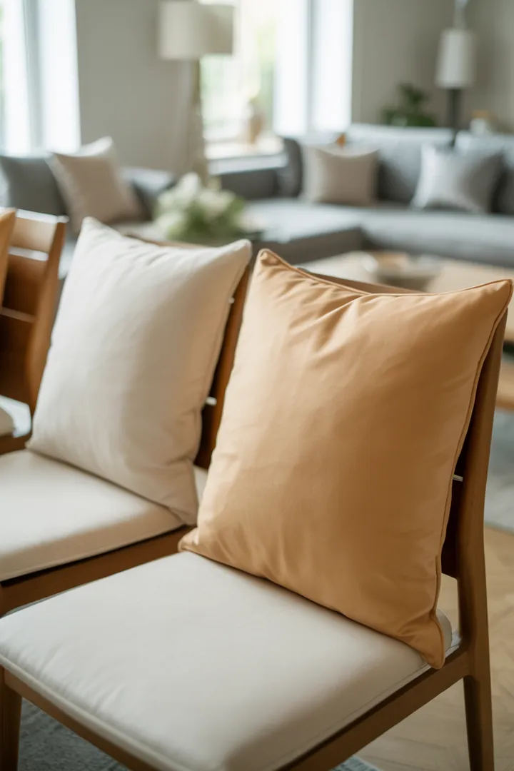 Sitzauflagen für Stühle als Komfort-Upgrade am Essplatz, am besten rutschfest befestigt und mit waschbaren Bezügen für den Alltag.