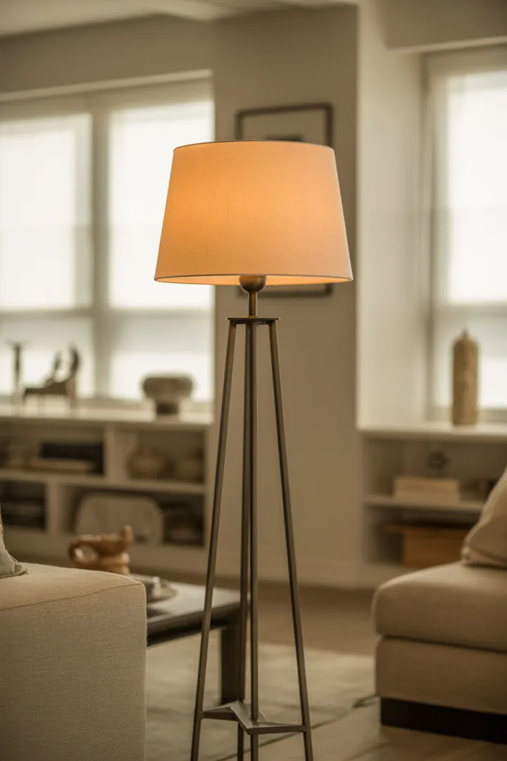 Stehlampe als flexible Zusatzbeleuchtung ohne Montage, ideal um Ecken zu erhellen und abends warmes, weicheres Licht in Zonen zu bringen.