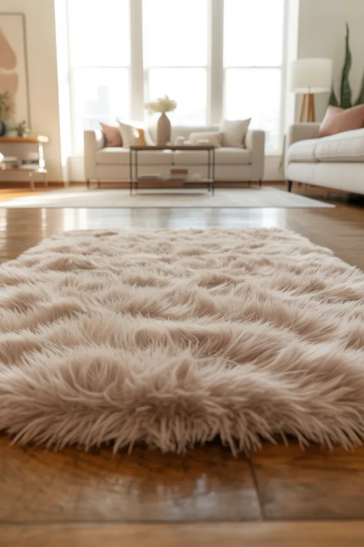 Hochflorteppich für weichen Komfort und Geräuschdämpfung, aber pflegeintensiver und anfälliger für Haare und Krümel als Flachgewebe.