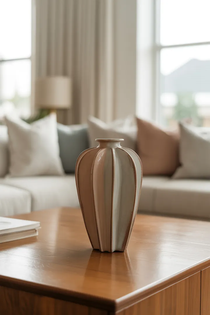 Vase als schnelle, saisonale Deko für Blumen oder Zweige, standfest platziert, damit sie im Alltag nicht im Weg steht und leicht sauber bleibt.