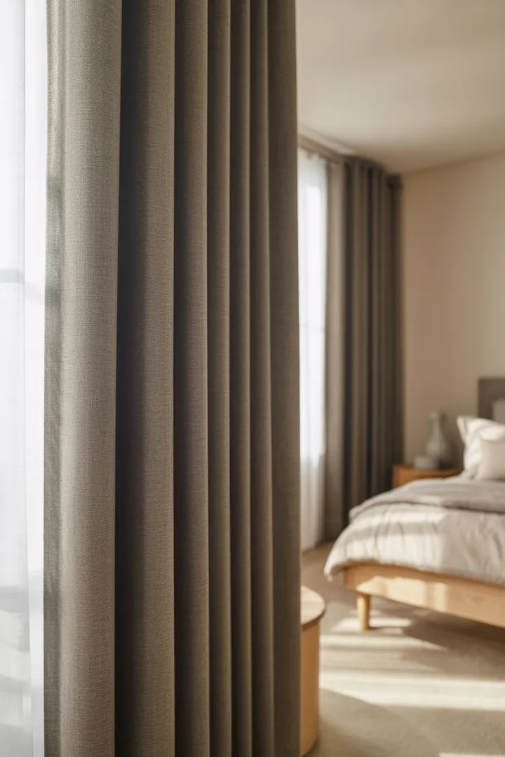 Verdunkelung fürs Schlafzimmer als Licht- und Blickschutz, der Schlaf unterstützt und je nach System Vorhang oder Rollo unterschiedliche Abdichtung bietet.