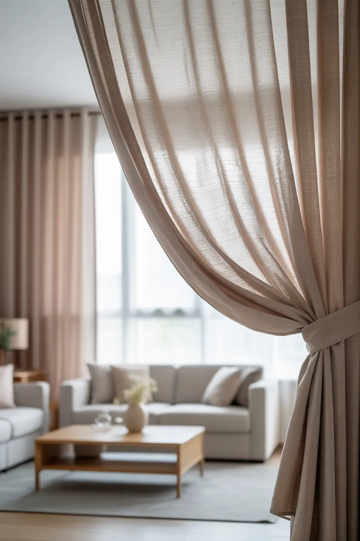 Halbtransparenter Vorhang als Lichtfilter mit leichtem Blickschutz, ideal für helle Räume und kombinierbar mit einem blickdichten Vorhang.