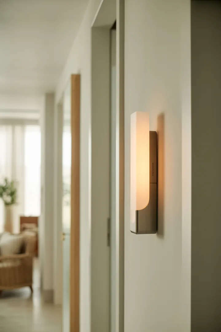 Kabellose Wandleuchte als flexible Lichtquelle ohne festen Stromanschluss, gut für Mietwohnung und Flur, oft klebbar und schnell versetzbar.